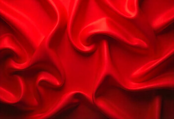 Obraz premium Red silk satin. Soft folds. Fabric. Bright luxury background. Space, design. Wavy lines. Banner. Flat lay, top view table. Template. Beautiful. Elegant. Christmas, New Year, Valentine, Mother's Day.