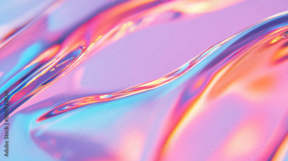 Poster Abstract fluid waves with glossy iridescent colors for modern design projects
