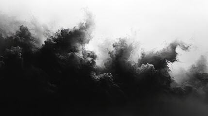 Fototapeta premium Wispy black cloud with soft gradients, abstractly floating on a white minimalist canvas 