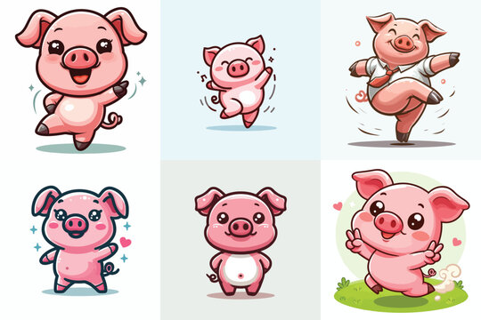 cute pig vector set
