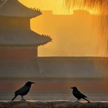 bird on a fence, black crows on rooftop