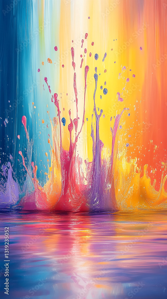 Aufkleber Vibrant multicolored paint splashes creating an abstract artwork, showcasing a dynamic and energetic concept, ideal for design projects needing a bold and colorful visual