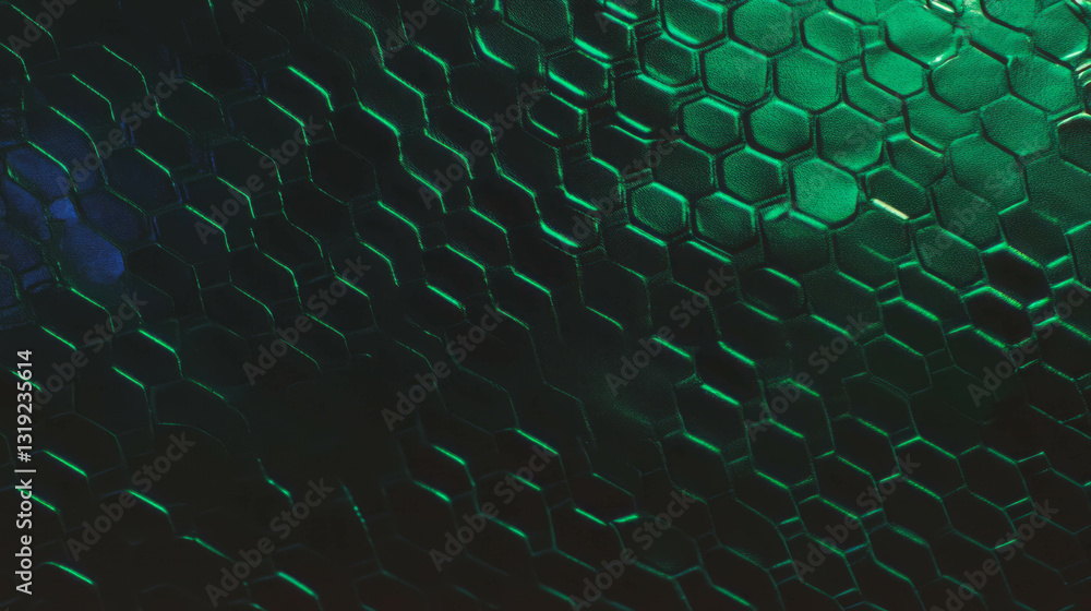 Poster luxurious green and black leather texture with hexagon pattern for design