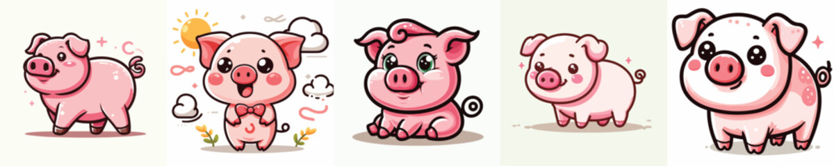 cute pig vector set