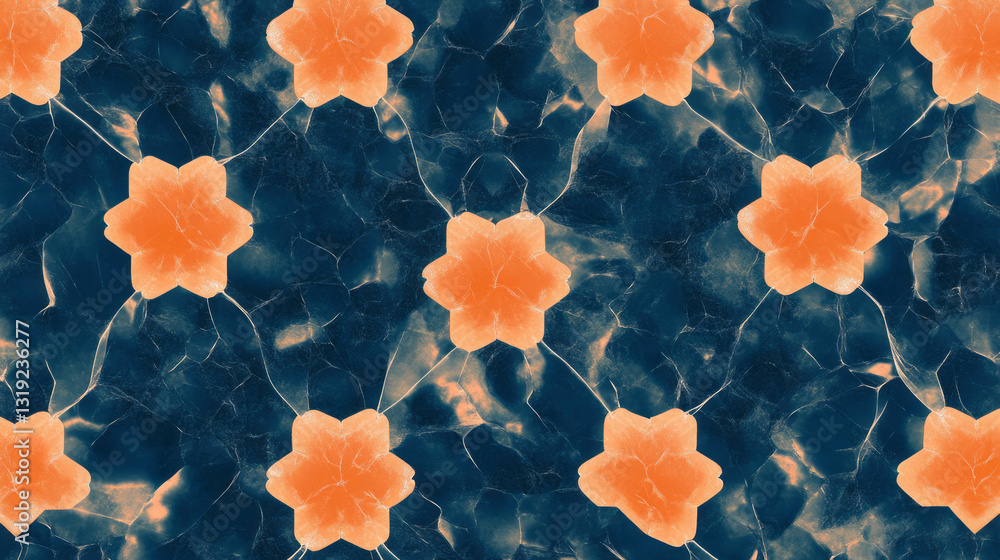 Poster intricate and elegant geometric pattern design with orange accents on dark background
