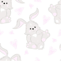 A cute little grey bunny, seamless pattern.