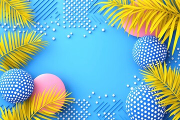 Summer Tropical Blue Background with Yellow and Pink Spheres