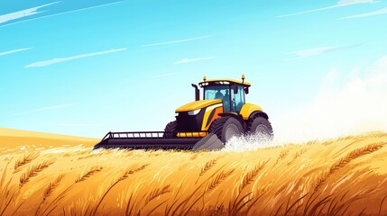 Obraz premium Agricultural tractor working in a fertile field symbolizing the journey from farm to table in modern agriculture