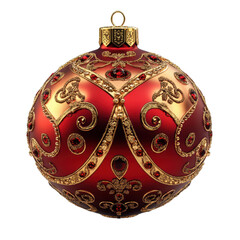 Red Christmas ornament isolated on transparent background.