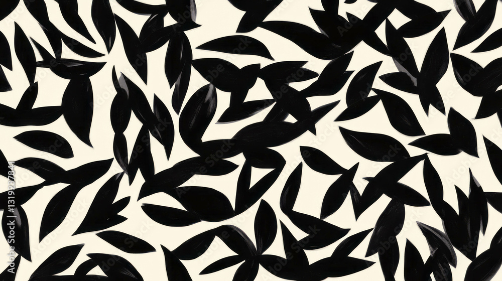 Poster minimalist elegant pattern with chaotic black leaf motifs for modern design