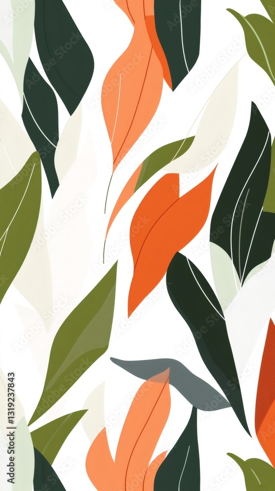 Poster seamless pattern with colorful leaves in modern abstract style, creating a vibrant and natural desig