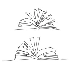 Continuous line drawing of Open Book, Single line illustration, vector