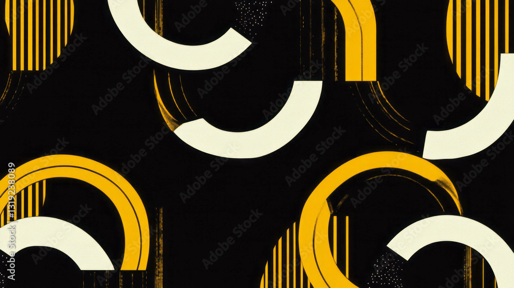Poster modern elegant abstract pattern with yellow and white arches on black background