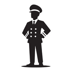Commanding Ship Captain silhouette, leading the crew with authority - Ship Captain illustration - Minimalist Ship Captain vector - Profession silhouette

