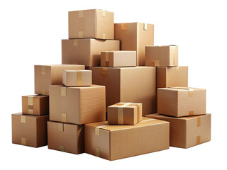 multiple shipping boxes stacked in warehouse setting isolated on white or transparent background png