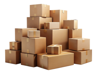 multiple shipping boxes stacked in warehouse setting isolated on white or transparent background png