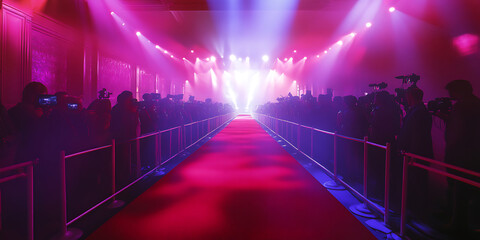 Grand Movie Premiere Red Carpet Event with Flashing Cameras for a Glamorous Night