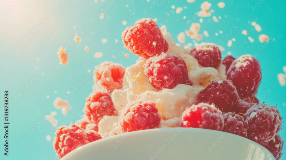 Aufkleber fresh quark and berries against a bright background for healthy snacking inspiration