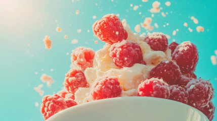Fresh quark and berries against a bright background for healthy snacking inspiration