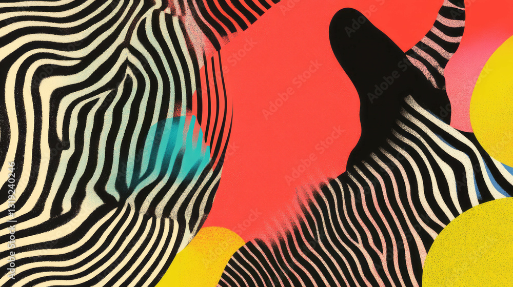Poster vibrant abstract chaos with striped patterns and bold colors