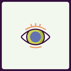 Stylized eye vector illustration with bold outlines and pastel color palette