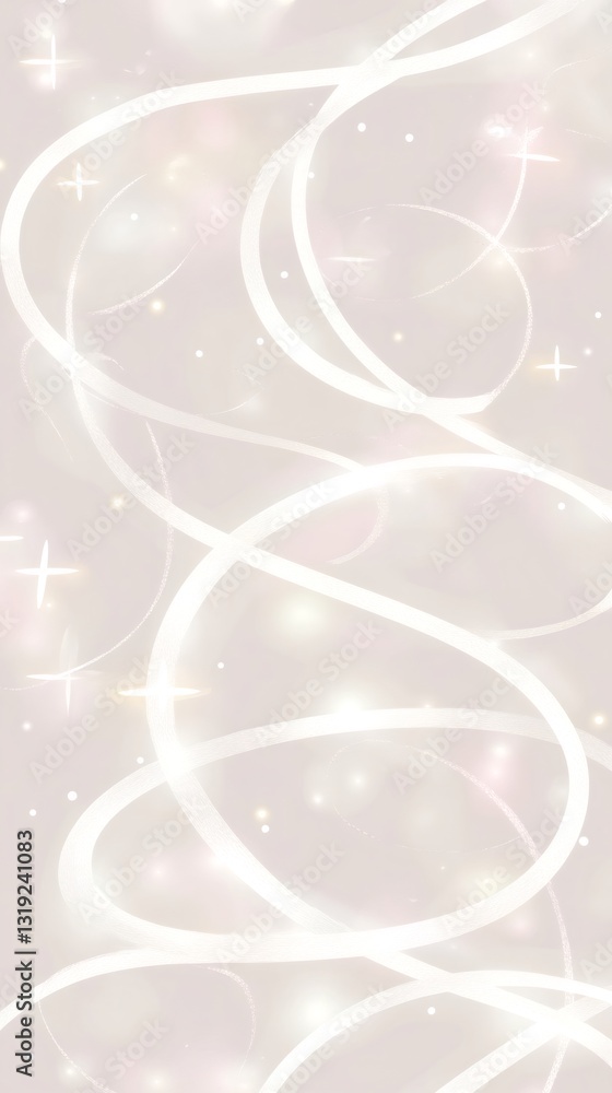 Poster white swirling and glowing lines with sparkles on a beige background create an elegant abstract desi