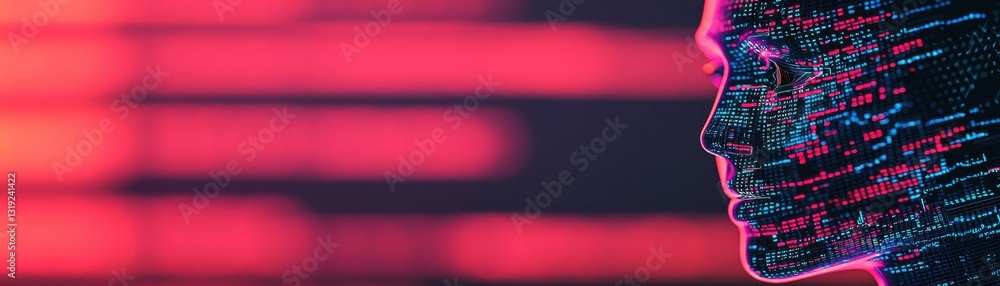Aufkleber a digital representation of a human silhouette composed of colorful data streams against a dark back