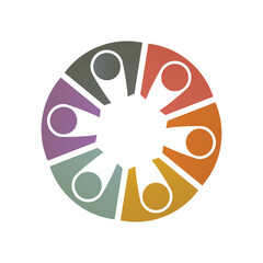 Colorful Wheel of Diverse Figures in Circular Formation, Ideal for Flyers and Advertisements, Featuring Ample Copy Space, Perfect for Teamwork, Unity, and Community Themes