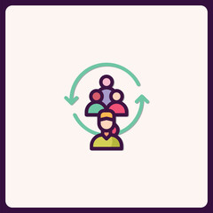 Illustrated team with circular arrows depicting business process workflow