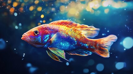 A stunning wrasse fish darting through the water, its rainbow-colored scales shimmering in the light.