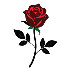 Fototapeta premium A silhouette illustration of a rose flower with a stem and leaves on a white background 