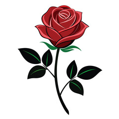 Fototapeta premium A silhouette illustration of a rose flower with a stem and leaves on a white background 