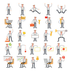 scientist and old professor characters in different poses set