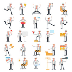 scientist and old professor characters in different poses set