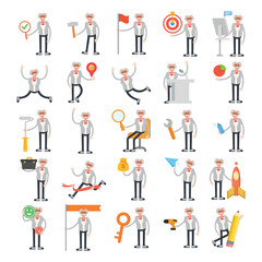 scientist and old professor characters in different poses set