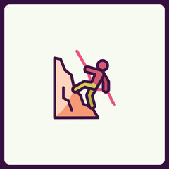 Minimalist vector illustration of an abstract person rock climbing a cliff