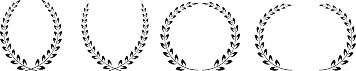 Obraz premium Elegant Laurel Wreath Icons Set with Transparent Background – Classic Award, Victory, Achievement, and Prestige Symbols for Certificates, Logos, and Design Elements