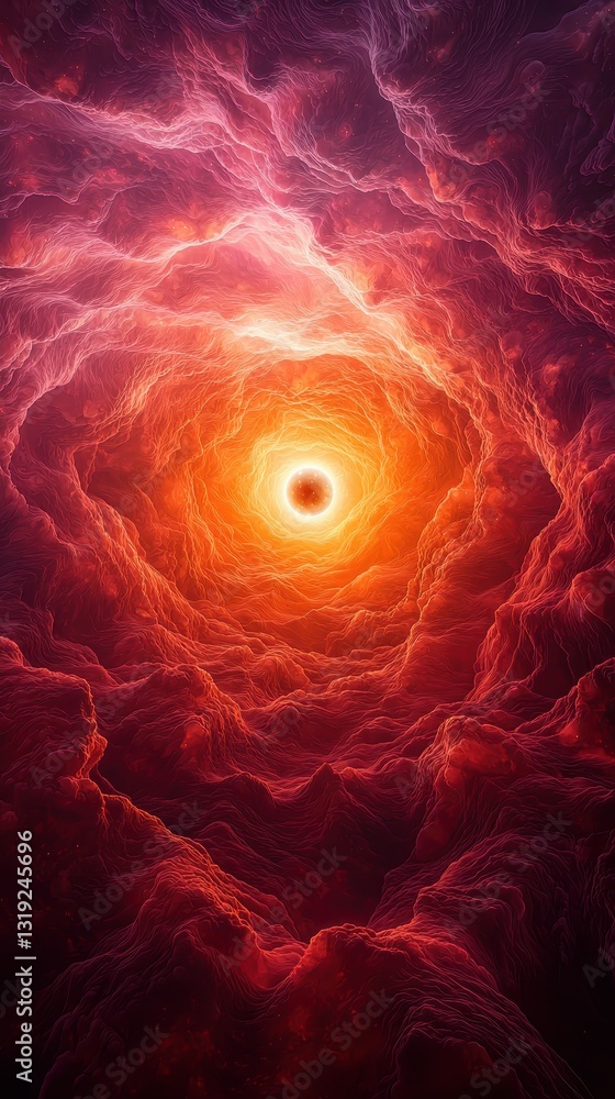 Poster mysterious black hole at the center of a red nebula creating an elegant cosmic background of luminou