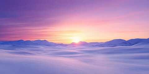Obraz premium Arctic Tundra Covered in Snow Under a Pink and Purple Twilight Sky for Winter Landscapes, Polar Exploration, or Nature Art