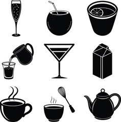 Beverage Icons Drinks, Cocktails, Tea, Coffee, Milk, and More