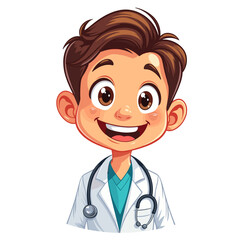 Cheerful cartoon doctor character illustration, healthcare concept
