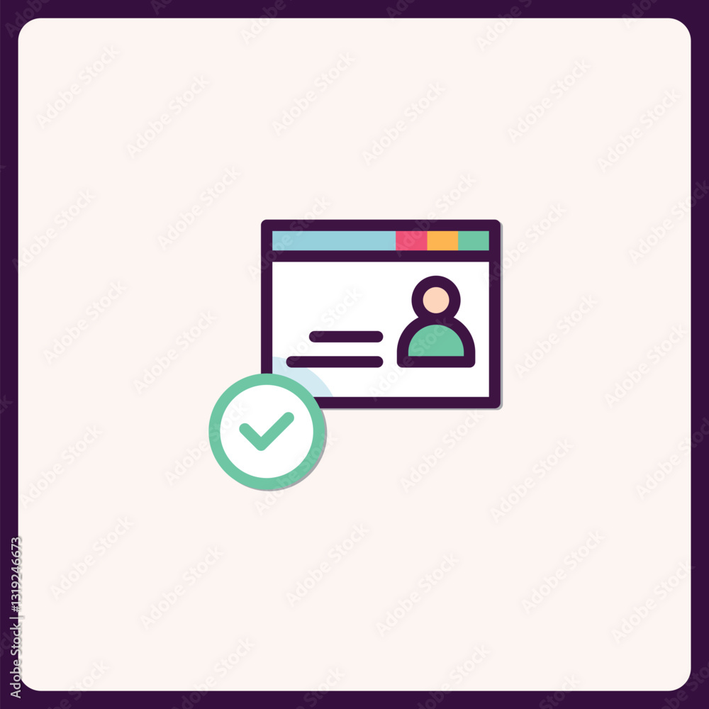 Poster successful user verification illustration with web interface confirmation symbol
