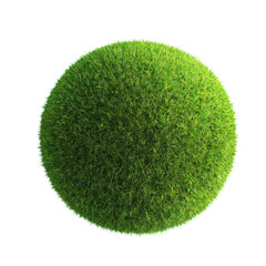 A vibrant green grass sphere with a lush texture, symbolizing nature and sustainability in a unique spherical form on transparent background