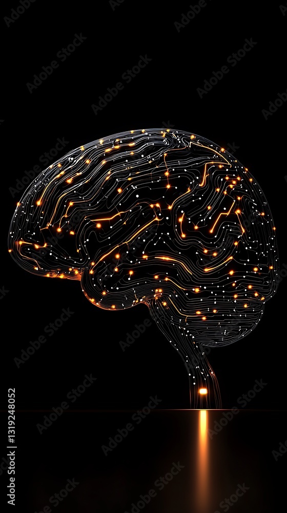 Poster glowing circuit brain 3d render