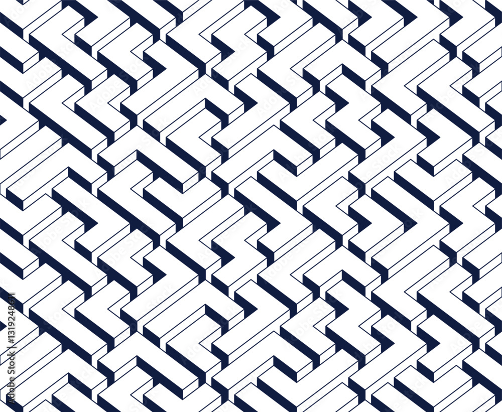 Poster labyrinth seamless background, 3d geometric endless pattern of logic maze, isometric vector dimensio
