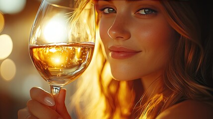 Two hands clink glasses of white wine in a toast against a scenic backdrop of rolling hills and a bright sky.