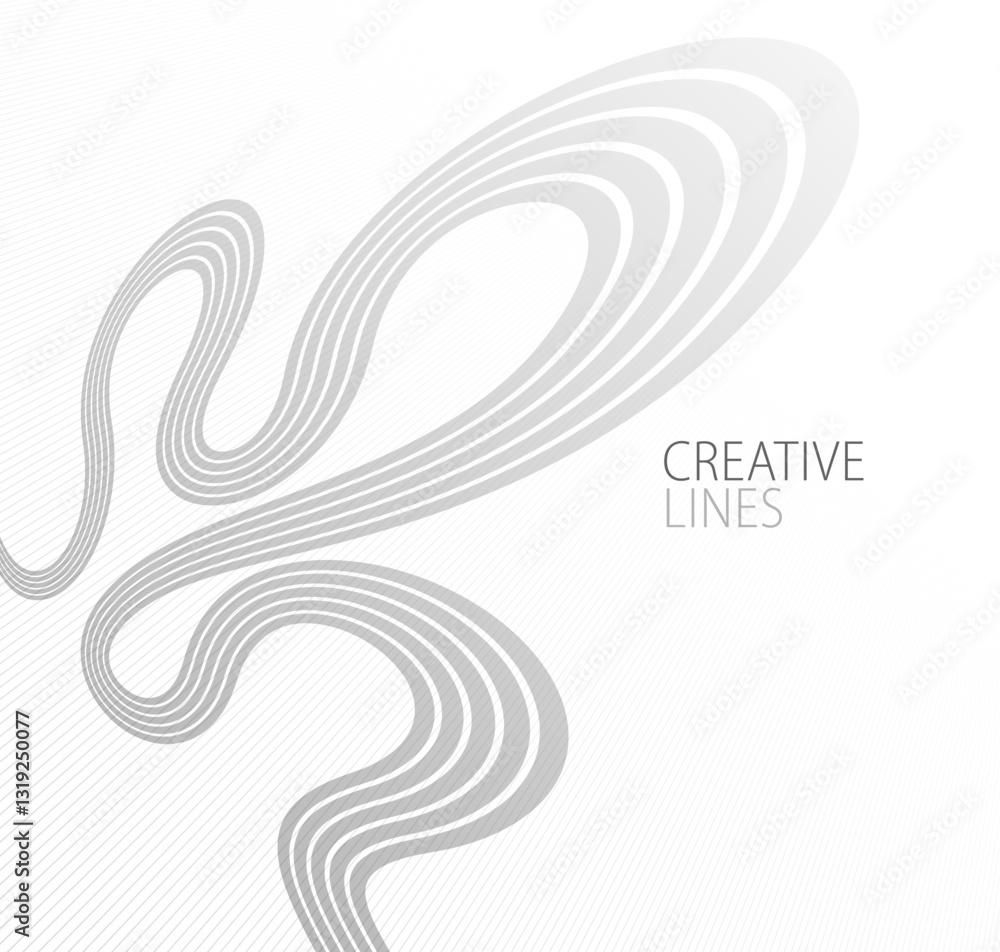 Poster wave lines in 3d perspective vector abstract background with smooth gradient of light grey and white