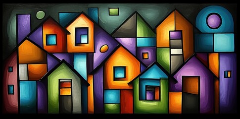 Abstract Night Cityscape With Colorful Geometric Structures