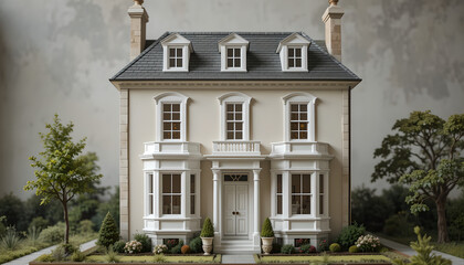 Obraz premium Elegant Victorian Style Dollhouse with Detailed Landscaping
