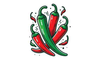 Red and Green Chili vector, Red and Green Chili Peppers Clipart Spicy Vector Illustration on White Background